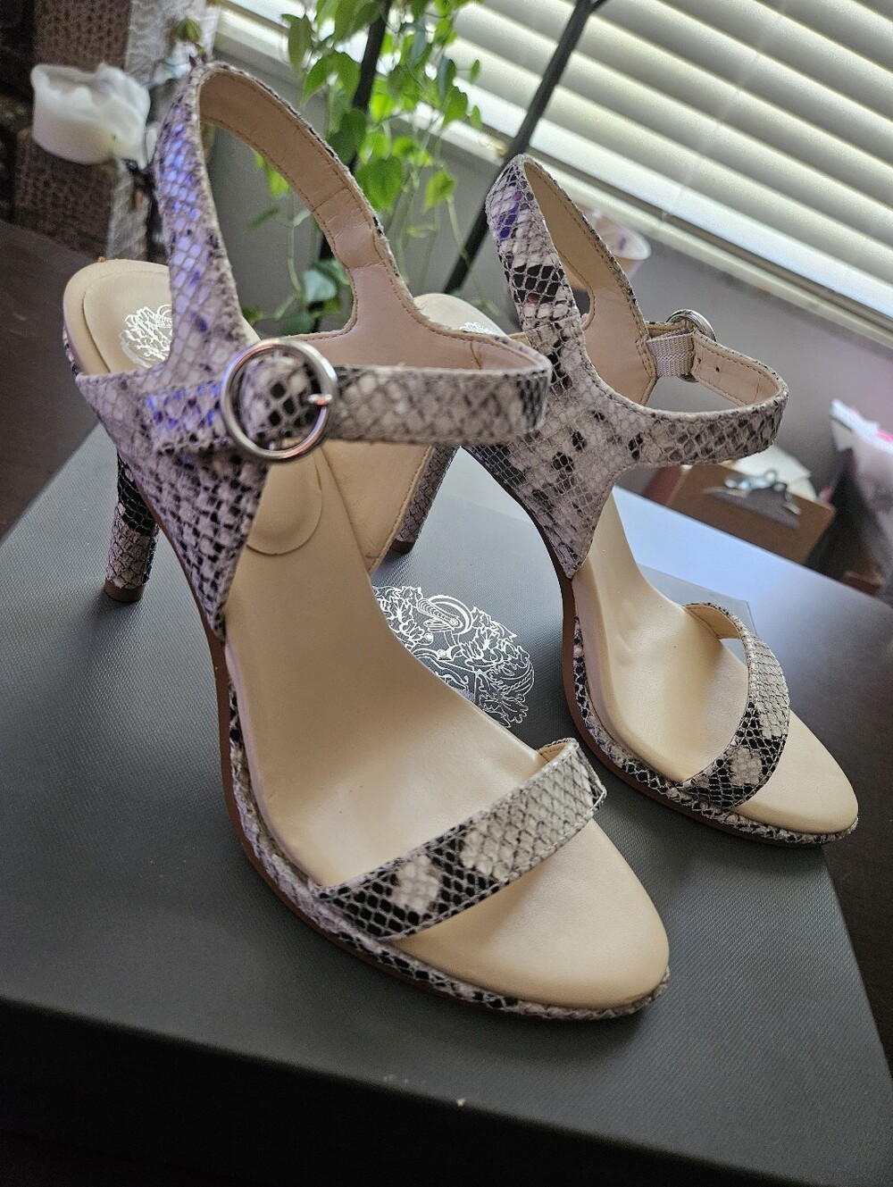 Vince Camuto Leather Snakeprint Heels Sandals